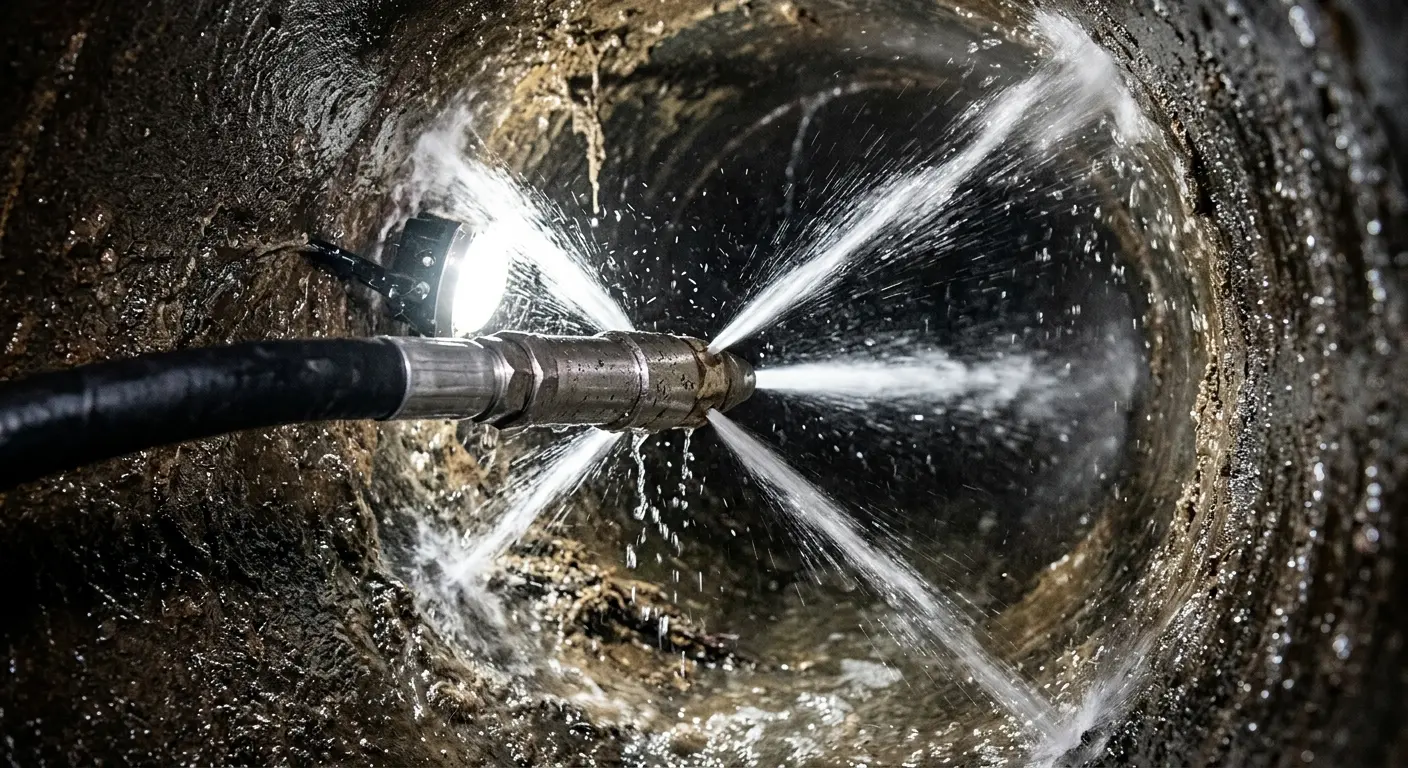 High-pressure hydro jetting nozzle cleaning sewer pipe for Storm Drain Cleaning in Lenox